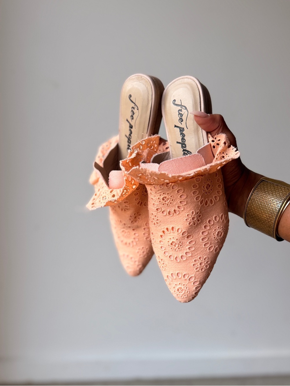 Free People Peach Eyelet Ruffle Mule - Women